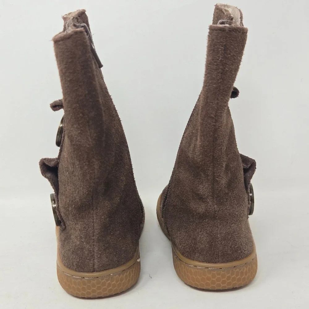 Livie & Luca Tiempo Toddler Girls Brown Suede Clock Button Mid Calf Boots Size 5